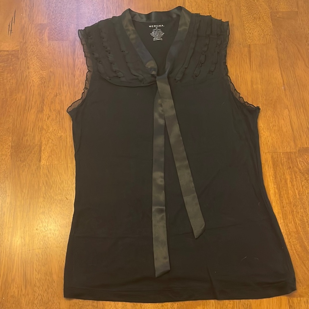 Merona (M) - Black Sleeveless Top with Ruffle/Tue Detail